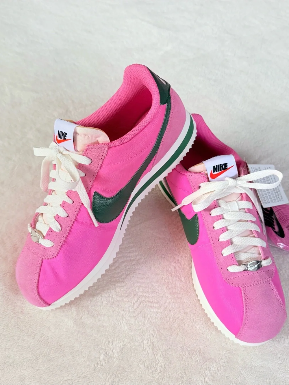 Nike Women's Cortez Pinksicle Fir Green Swoosh Accent Sneakers - Size 9 (NWOB)